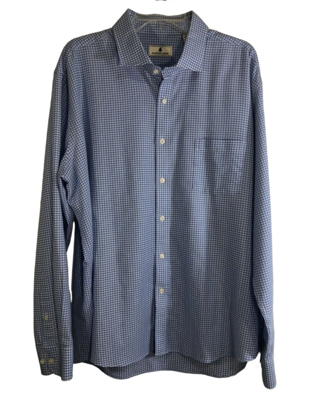 Southern Pines Mens Blue Check Long Sleeve Button Up Shirt Size XXL